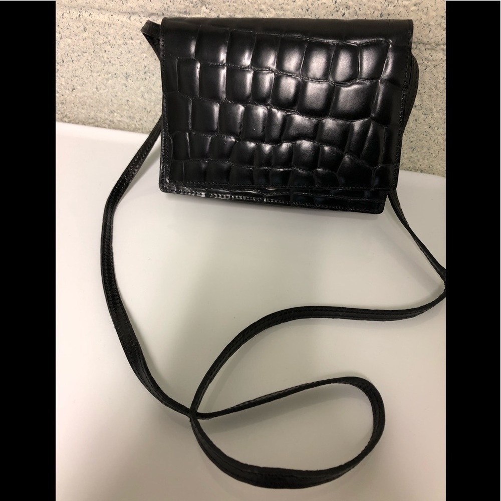 Black Crocodile Embossed Leather Purse
